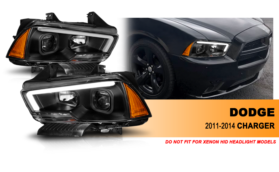 2011-2014 Black LED DRL Projector Headlights Pair for Dodge Charger New