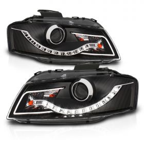 AmeriLite Black Projector Headlights (R8 LED Style) for Audi A3 - Passenger and Driver Side