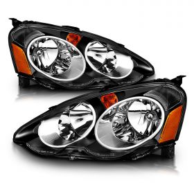 AmeriLite for 2002-2004 Acura RSX -Honda Integra DC5- Black Replacement Headlights Turn Signal Light Assembly Set - Passenger and Driver Side