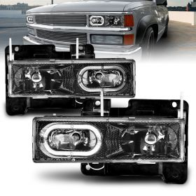 AmeriLite Clear Crystal Headlights LED Halo For Chevy Fullsize - Passenger and Driver Side