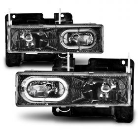 AmeriLite Clear Crystal Headlights LED Halo For Chevy Fullsize - Passenger and Driver Side