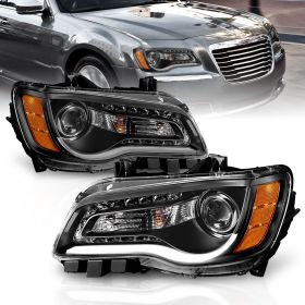 AmeriLite Black Projector Headlights Plank-Bar For Chrysler 300 - Passenger and Driver Side