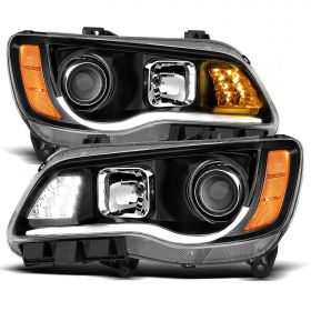 AmeriLite Projector LED Bar Turn Signal Replacement Headlights Pair For Chrysler 300 Driver and Passenger Side