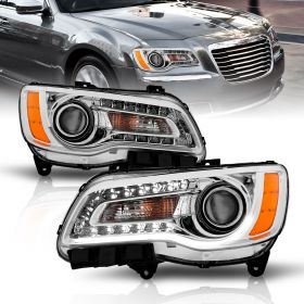 AmeriLite Chrome Projector Headlights Plank-Bar For Chrysler 300 - Passenger and Driver Side