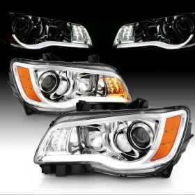 AmeriLite 2011-2014 For Chrysler 300 Chrome Projector LED Plank Bar Head Light Pair