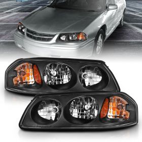 AmeriLite Black Headlights for Chevy Impala (Pair) High/Low Beam Bulb Included