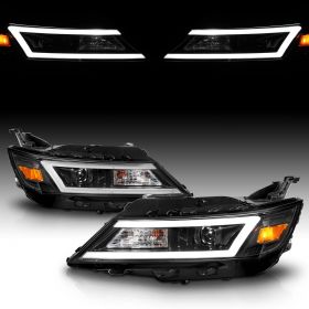 AmeriLite for 2014-2020 Chevy Impala C-Type LED Tube Square Projector Black Replacement Headlights Set - Passenger and Driver Side