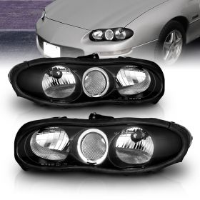 AmeriLite Headlights Halo Black For Chevy Camaro - Passenger and Driver Side