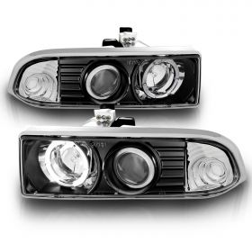 AmeriLite Black Projector Replacement Headlights LED Halo Set For Chevy S10 /Blazer - Passenger and Driver Side