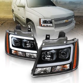 AmeriLite 2007-2013 Super Bright LED Bar Projector Black Headlights Pair For Chevy Avalanche Suburban Tahoe - Passenger and Driver Side
