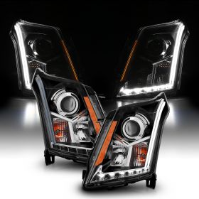 AmeriLite Black Projector Headlights Plank LED Bar Set For Cadillac SRX - Passenger and Driver Side