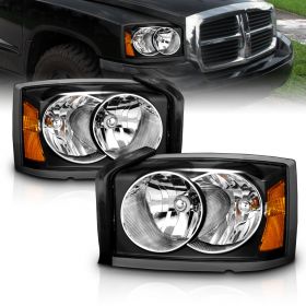 AmeriLite Headlights Black Amber For Dodge Dakota 2005-2007 Only - Passenger and Driver Side