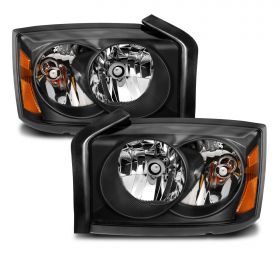 AmeriLite Black Replacement Headlights Pair for 2005-2007 Dodge Dakota High/Low Beam Bulb Included - Passenger and Driver Side