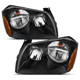 AmeriLite Black Replacement OE Headlights Set for 2005-2007 Dodge Magnum (Pair) High/Low Beam Bulb Included