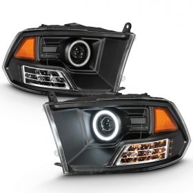 AmeriLite Black Projector Headlights Ultra-LED Halo For Dodge Ram - Passenger and Driver Side