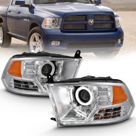 AmeriLite Chrome Projector Headlights LED Halo For Dodge Ram - Passenger and Driver Side