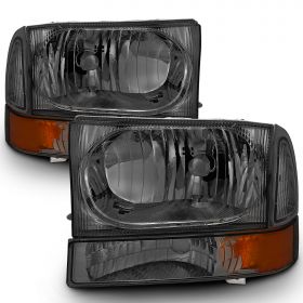 AmeriLite Headlights Replacement W/Corner Light Smoke Amber For Ford Excursion / Super Duty F250, F350, F450 - Passenger and Driver Side