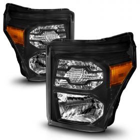 AmeriLite for 2011-2016 Ford F250 F350 F450 Super Duty Black OE Replacement Headlights Signal Lamp Set - Passenger and Driver Side