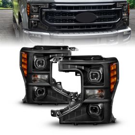 AmeriLite for 2020-2022 Ford F250 F350 F450 Superduty Black OE Projector Headlights Pair - Passenger and Driver Side