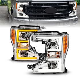 AmeriLite for 2020-2022 Ford Superduty Truck Sequential LED Tube Projector Chrome Headlights Set - Passenger and Driver Side