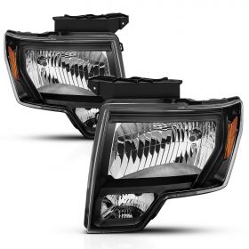 AmeriLite for 2009-2014 Ford F150 w/New Reflector Black Housing Direct Replacment Headlights Assembly Set - Passenger and Driver Side