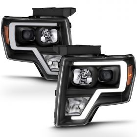 AmeriLite Square Projector Black Headlights Pair LED Bar Set For 2009-2014 Ford F150 High/Low Beam Bulb Included - Driver and Passenger Side