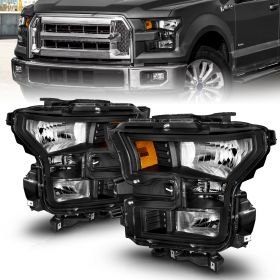 AmeriLite for 2015-2017 Ford F150 Pickup Truck Black OE Replacement Headlights Assembly Lamps Set - Passenger and Driver Side