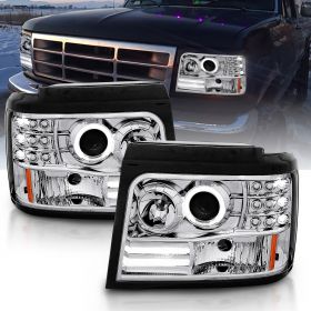 AmeriLite Chrome Projector Headlights Halo For Ford F-150/F-250/Bronco - Passenger and Driver Side