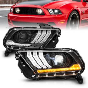 AmeriLite for 2013-2014 Ford Mustang [Full LED] Sequential Signal Black Projector Headlight Set - Passenger and Driver Side