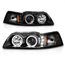 AmeriLite Projector Headlights G2 Black Amber(Dual Projector) For Ford Mustang - Passenger and Driver Side