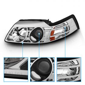AmeriLite Projector Headlights Chrome Amber For Ford Mustang - Passenger and Driver Side