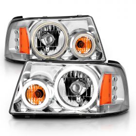 AmeriLite Chrome 1pc Replacement Headlights Corner Dual LED Halo Set For 01-11 Ford Ranger - Passenger and Driver Side