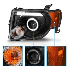 AmeriLite Black Projector Headlights For Ford Escape (Pair) High/Low Beam Bulb Included