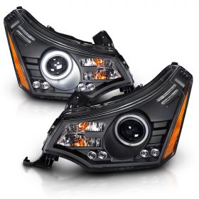 AmeriLite for 2008-2011 Ford Focus Xtreme LED Halo Ring Black Projector Headlights Pair - Passenger and Driver Side