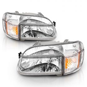 AmeriLite Chrome Replacement Headlights Lamp w/ Corner Parking Turn Signal For 1995-2001 Ford Explorer Passenger Right and Driver Left Side