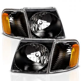 AmeriLite Sport Trac Crystal Replacement Headlights With Corner Lamp Black For Ford Explorer - Passenger and Driver Side