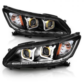 AmeriLite Black Projector Replacement Headlights LED Bar Set For Honda Accord - Passenger and Driver Side (Not Compatible with Factory LED DRL version)