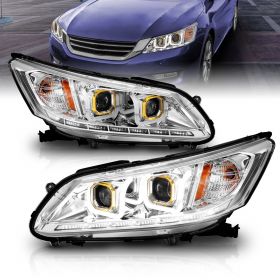 AmeriLite Chrome Projector Headlights Bar Style For Honda Accord - Passenger and Driver Side (Not Compatible with Factory LED DRL version)