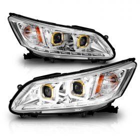 AmeriLite Chrome Projector Headlights Bar Style For Honda Accord - Passenger and Driver Side (Not Compatible with Factory LED DRL version)