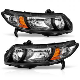 AmeriLite Factory Style Black Replacement Headlights For 2006-2011 Honda Civic 2 Door Coupe Pair - Passenger and Driver Side