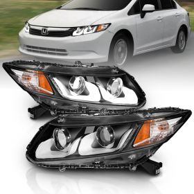 AmeriLite Black Projector Replacement Headlights Dual LED Bar Set For Honda Civic - Passenger and Driver Side
