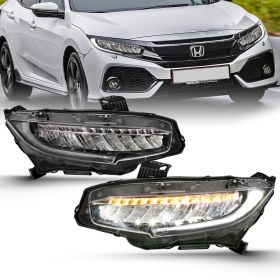 AmeriLite for 2016-2021 Honda Civic Sedan Type-R Style Full LED Sequential OE Headlight Assembly Pair - Passenger and Driver Side