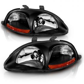 AmeriLite Black Replacement Headlights Set For 96-98 Honda Civic - Passenger and Driver Side