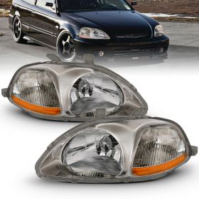 AmeriLite Gun Metal Replacement Headlights Set For 96-98 Honda Civic - Passenger and Driver Side