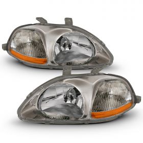 AmeriLite Gun Metal Replacement Headlights Set For 96-98 Honda Civic - Passenger and Driver Side