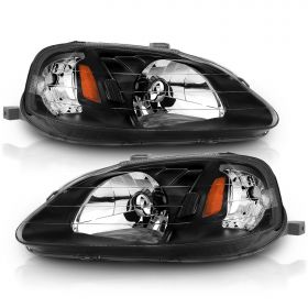 AmeriLite Black Replacement Headlights Set For 99-00 Honda Civic - Passenger and Driver Side