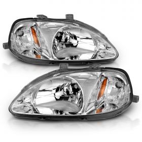 AmeriLite Chrome Replacement Headlights Set For 99-00 Honda Civic - Passenger and Driver Side