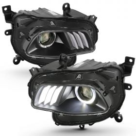 AmeriLite Black LED Bar Halo Replacement Headlights Set For 14-18 Jeep Cherokee - Driver and Passenger Side