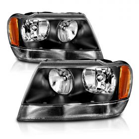 AmeriLite Black Replacement Headlight Set For 99-04 Jeep Grand Cherokee - Passenger and Driver Side