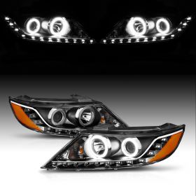 AmeriLite Black Projector Headlights Ultra Bright LED Halo For Kia Sorento - Passenger and Driver Side